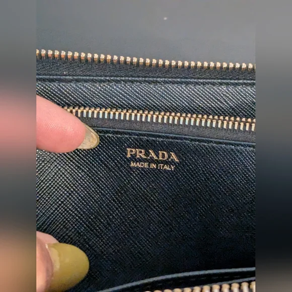 PRADA Authentic Genuine Saffiano Leather Ribbon Long Black Gold Hardware Wallet - Picture 12 of 15